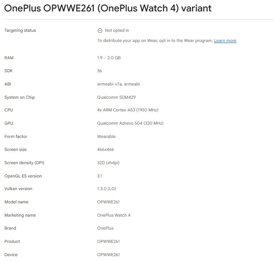 OnePlus Watch 4 Google Play Console Listing